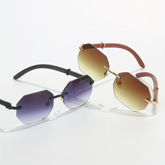 Men's Rimless Sunglasses Polygon Metal Glasses for Summer