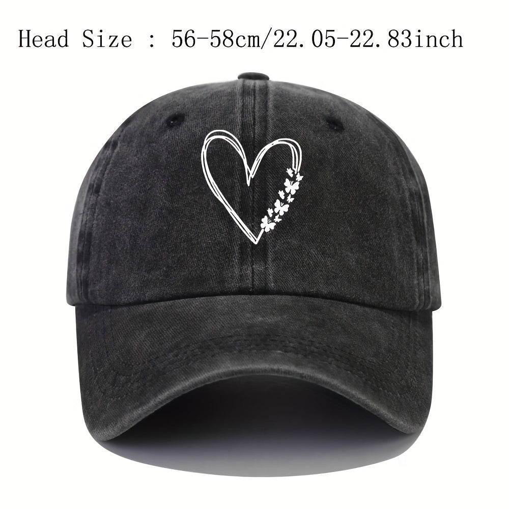Butterfly Heart Print Baseball Cap Washed Distressed Adjustable Sports Sun Hats