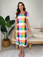 Rainbow Plaid Pajama Dress Comfy Nightwear