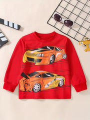 Boys Racing Car Print Sweatshirt Long Sleeve Crew Neck Tops