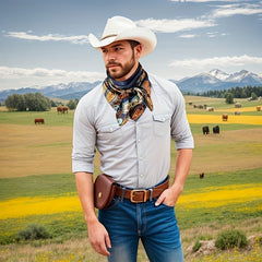 Western Style 88 Cowboy Bandana Rustic Ranch Scarf with Cowboy Hat