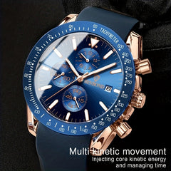 Multifunctional 3D Dial Men's Business Watch Waterproof Quartz Silicone