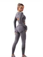 Seamless Yoga Set Mesh Crop Top & High Waist Leggings