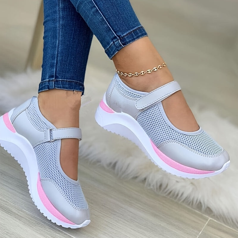 Women's Wedge Mesh Casual Shoes Solid Hook And Loop Shoes