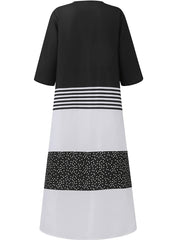 Colorblock Half Sleeve V Neck Maxi Shirt Dress