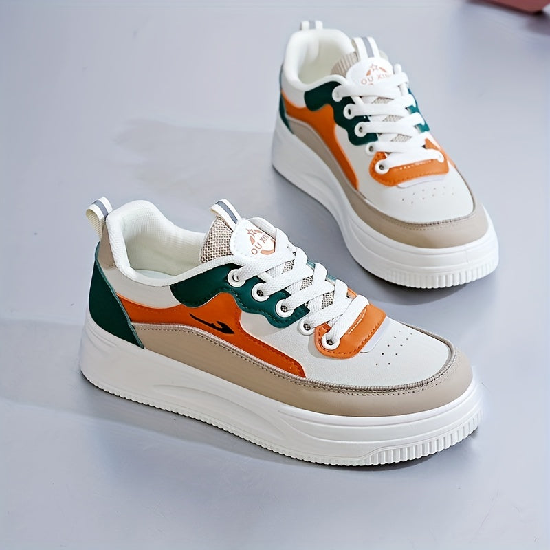 Women's Colorblock Platform Skate Shoes Round Toe Height Increasing