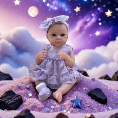 Open Eyes Bettie Full Body Vinyl Girl Doll with Painted Hair in Purple Dress