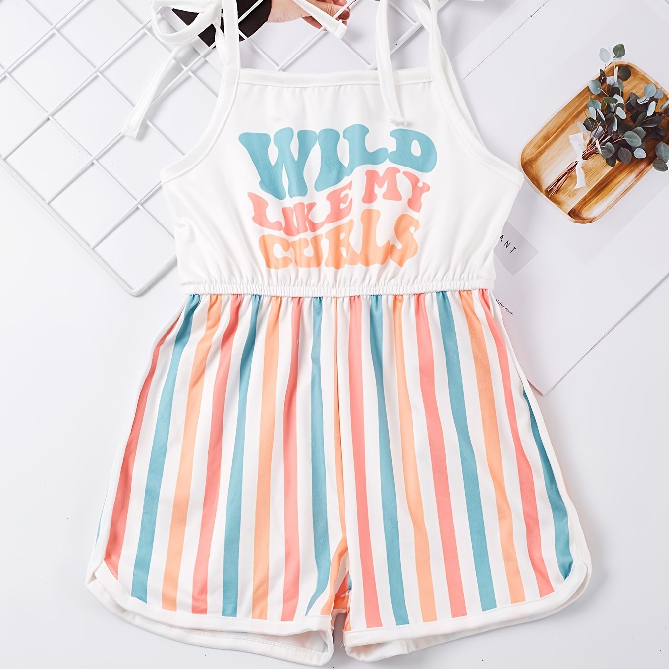Toddler Girls WILD LIKE MY CURLS Stripe Cami Rompers