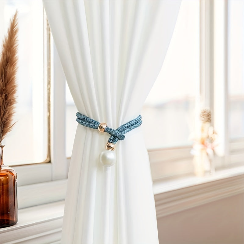 Adjustable Curtain Tiebacks with Faux Pearls - Home Office Window Decor