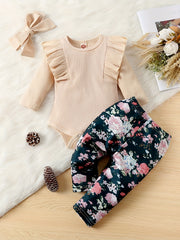 Baby Girls Ruffle Trim Bodysuit Floral Pants Set Outfit