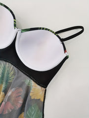Tropical Print Bikini Sets Spaghetti Straps High Cut Two Pieces Swimsuit