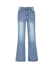 High Waist Wide Leg Jeans Slash Pockets High Rise Straight Jeans Women's Denim
