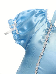 Girls Princess Dress Puff Sleeve Tulle Rose Print Floral Decor Cosplay
