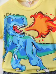 Boys Dinosaur Graphic Outfit Short Sleeve T-shirt & Shorts Set for Summer Kids