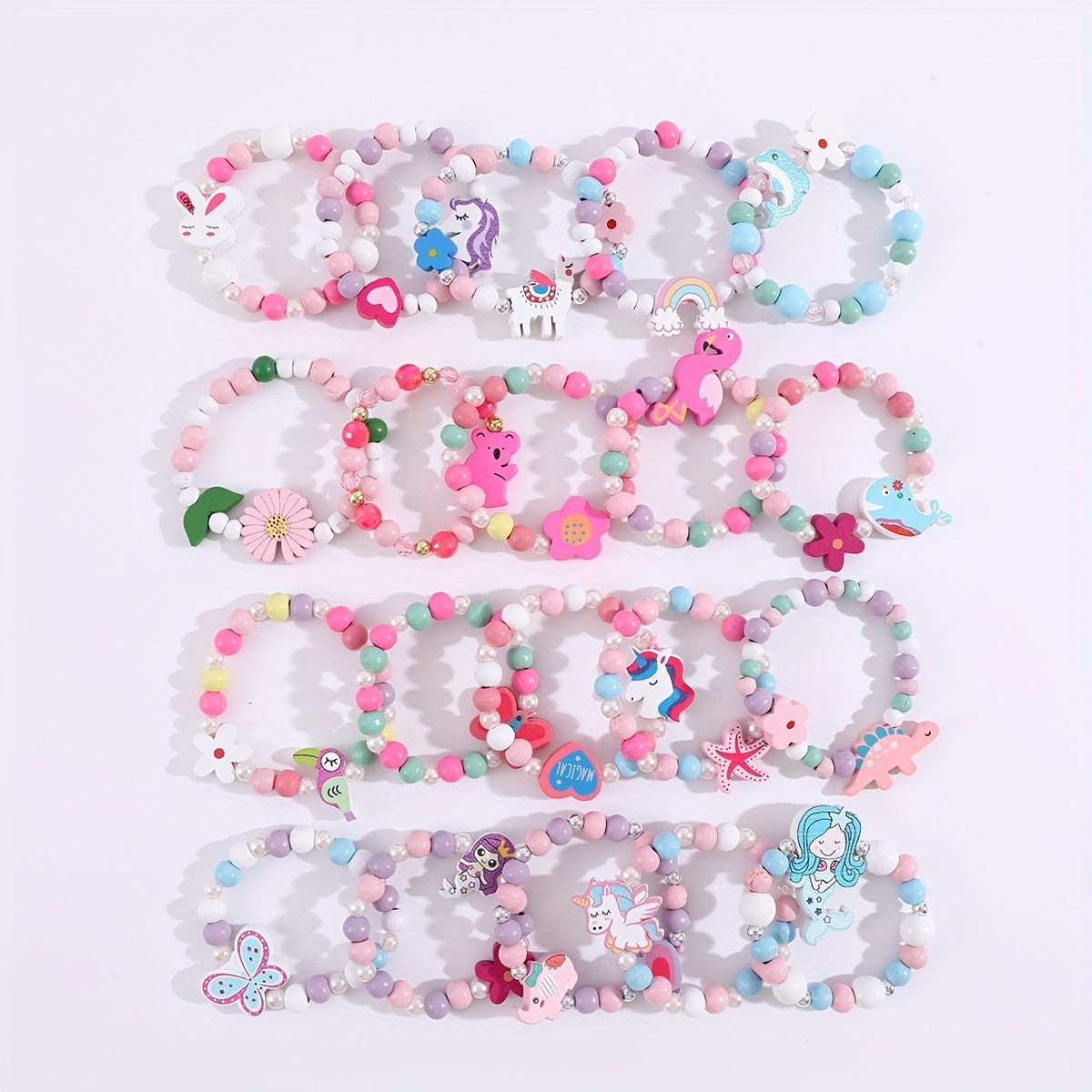 20pcs Beaded Mermaid & Unicorn Bracelet Set for Girls Holiday Party