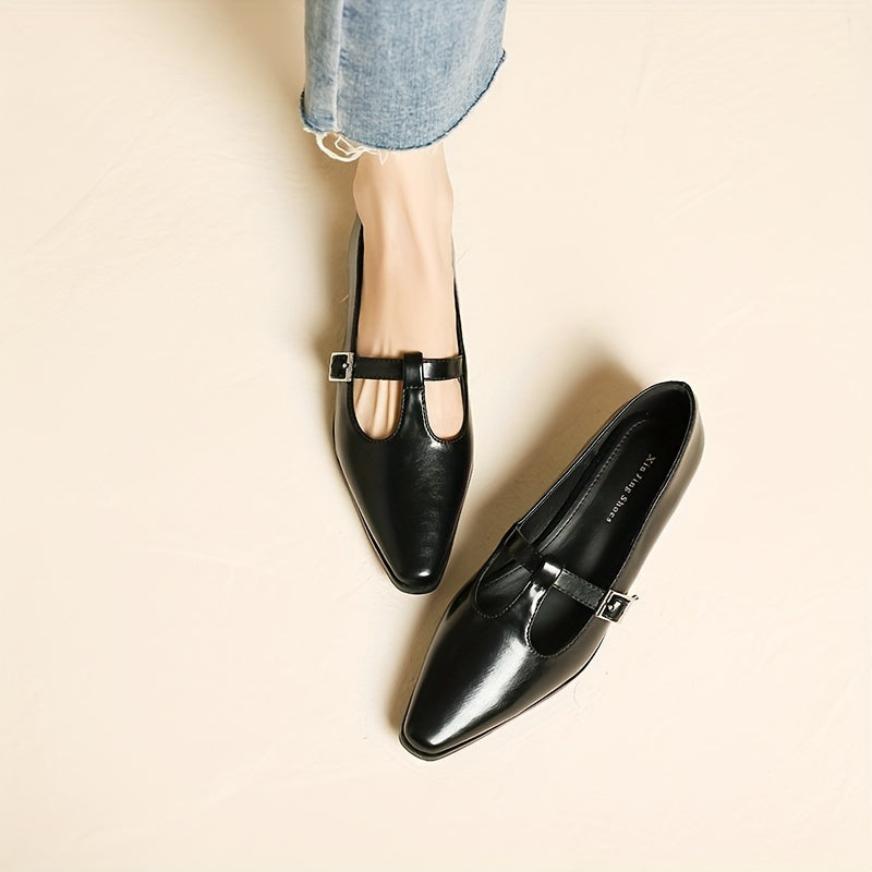 Chunky Low Heel Mary Shoes Buckle Strap Comfortable Walking Shoes