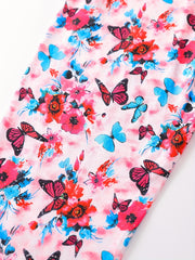 Girls Butterfly & Flowers Print Yoga Pants, Slim Fit Leggings