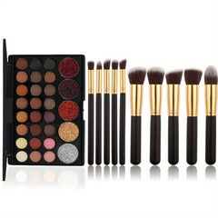29 Colors Eyeshadow Palette Set Pearly Matte Glitter Finish & 10 Brushes