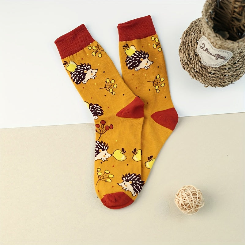 Cartoon Hedgehog Print Socks Comfy Mid Tube Women's Stockings