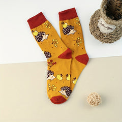 Cartoon Hedgehog Print Socks Comfy Mid Tube Women's Stockings