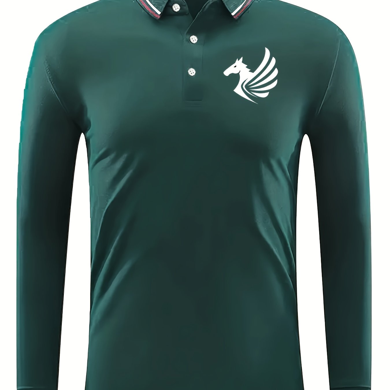Men's Horse With Wings Print Golf Shirt Long Sleeve