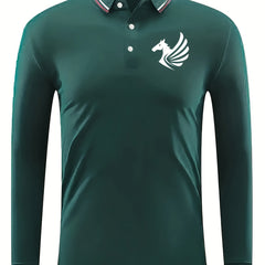 Men's Horse With Wings Print Golf Shirt Long Sleeve