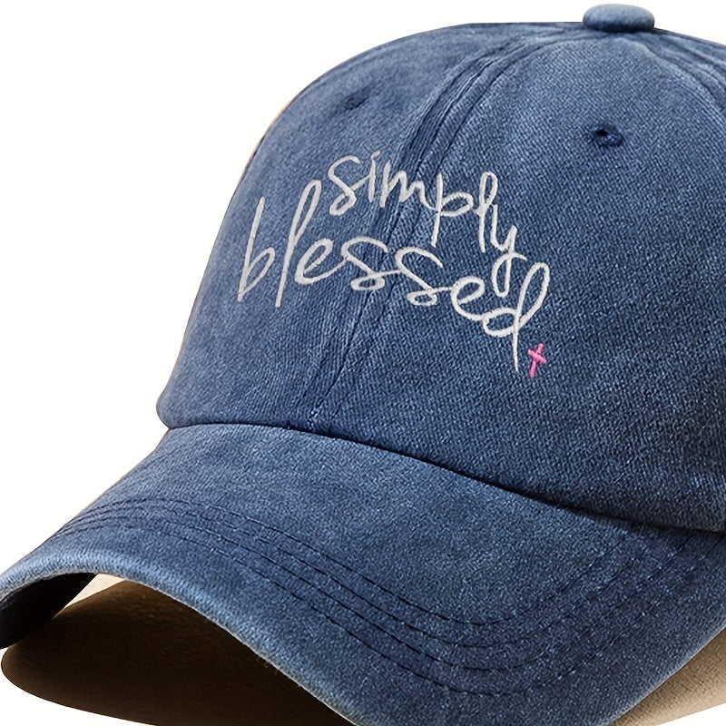 Simply Blessed Embroidery Baseball Cap Unisex Washed Distressed Solid Dad Hats