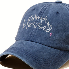 Simply Blessed Embroidery Baseball Cap Unisex Washed Distressed Solid Dad Hats