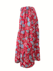 Boho Maxi Skirt, Floral Print, High Rise Smock