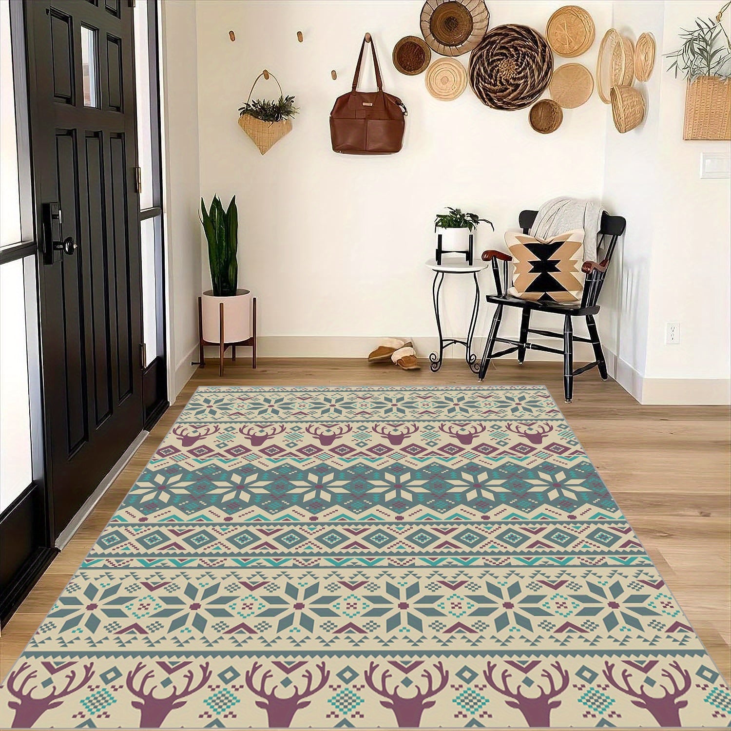 Fluffy Christmas Elk Carpet Floor Mat Soft Non Slip Area Rugs Living Room