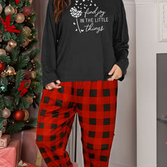 Butterfly Dandelion Print Tee & Plaid Pants Lounge Set