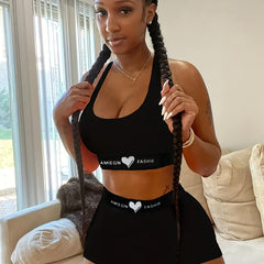 Casual Workout Set Tank Top & Slim Shorts Outfits Women's Clothing