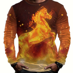 Horse 3D Print Men's Long Sleeve T-shirt for Autumn