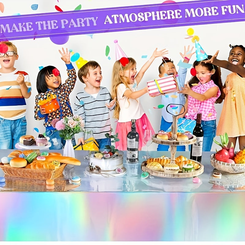 Rainbow Plastic Tablecloth Disposable Holographic Foil Rectangle Tablecloth
