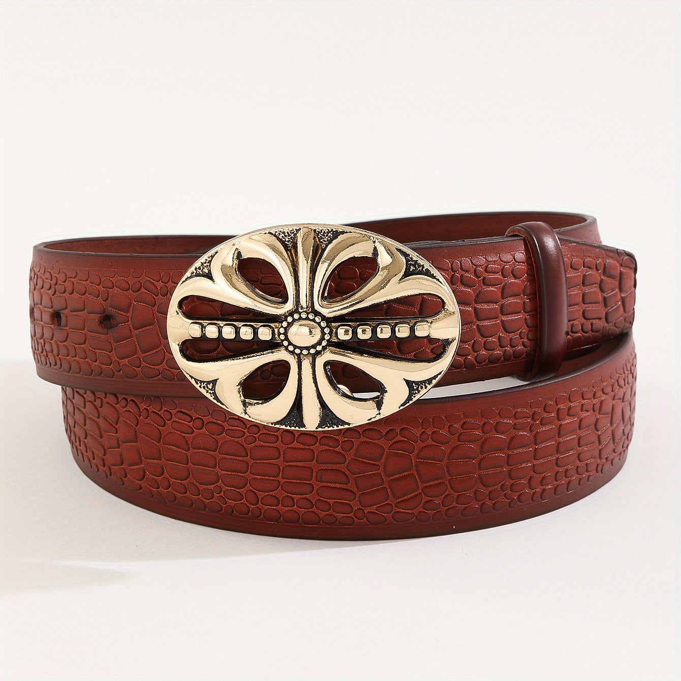 Men's Flowers Pattern Buckle Belt Casual Business Decorative Accessories