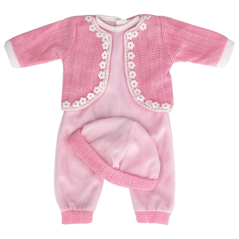 3pcs Doll Clothing Set for 18 45 Dolls Romper Cardigan and Hat Red Green Pink