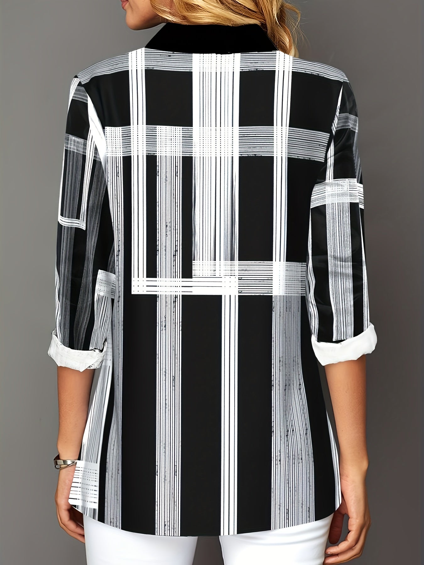 Geometric Print Button Up Blouse