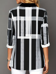 Geometric Print Button Up Blouse