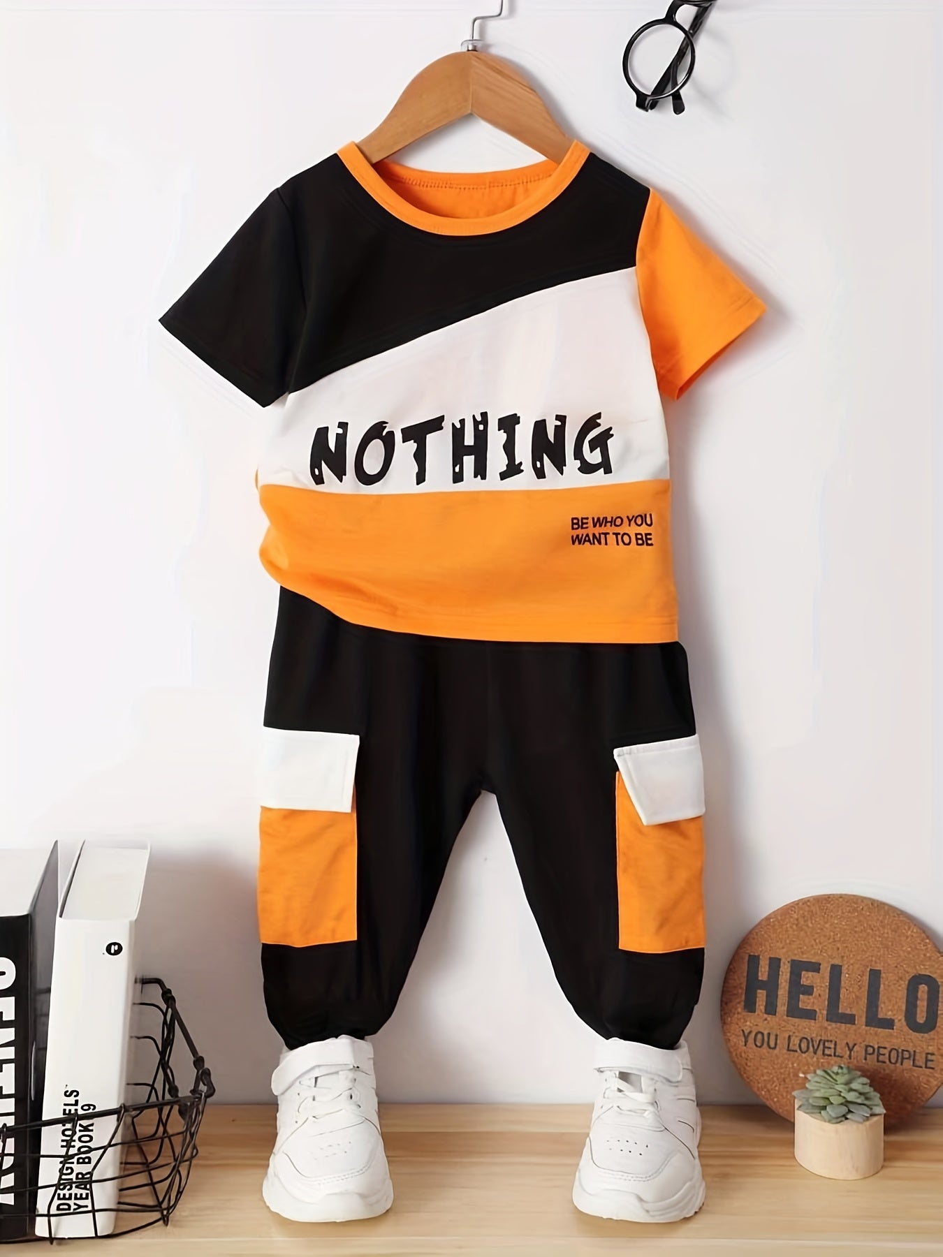 2pcs Baby Boys Casual Block T-shirt & Pants Set