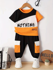 2pcs Baby Boys Casual Block T-shirt & Pants Set