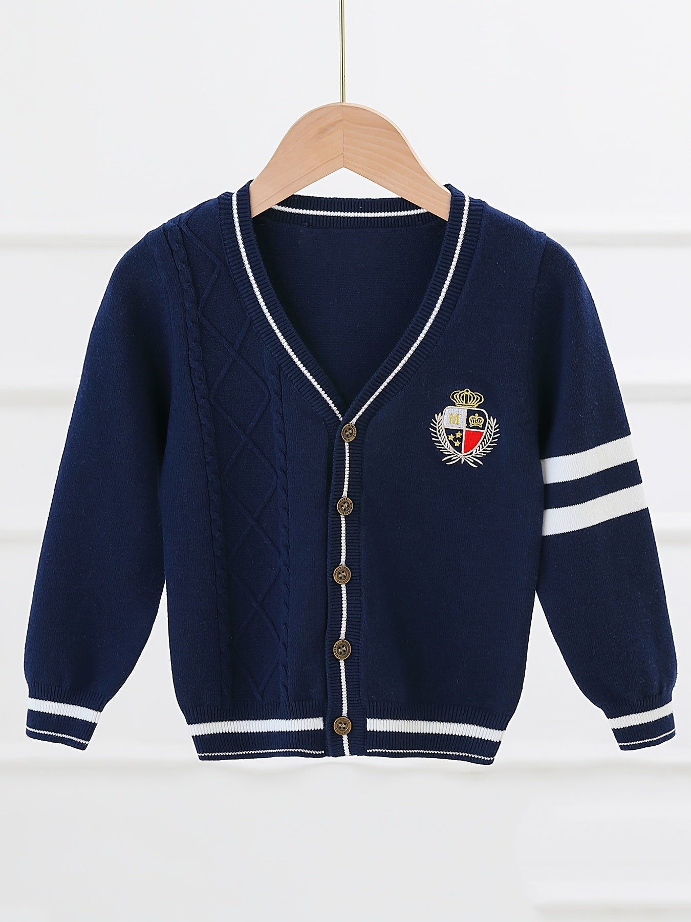 Boys Casual College Style Cardigan Sweater Crew Neck Tops