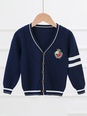 Boys Casual College Style Cardigan Sweater Crew Neck Tops