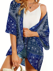 Floral Print Bat Sleeve Beach Cover Up