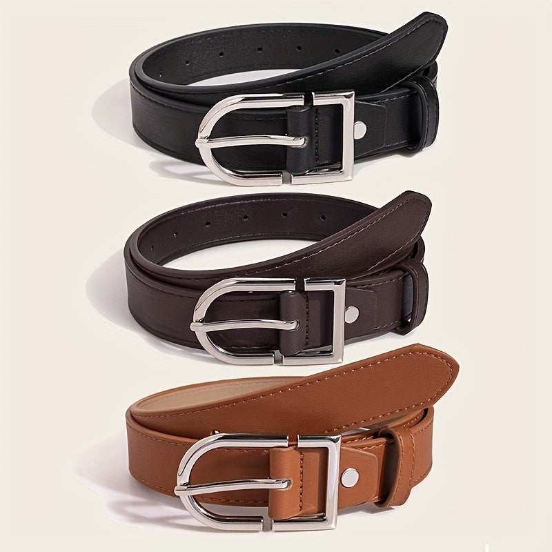 Oval Pin Buckle PU Belt Solid Belt Adjustable Unisex