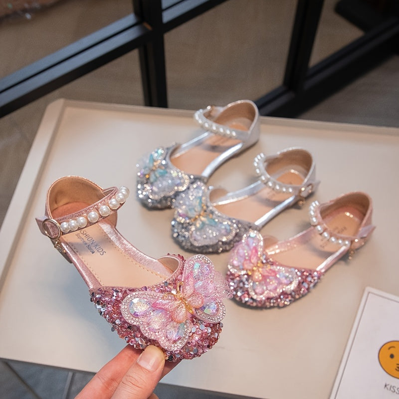 Girls Rhinestone Butterfly Sandals Breathable Lightweight Comfortable Anti Slip