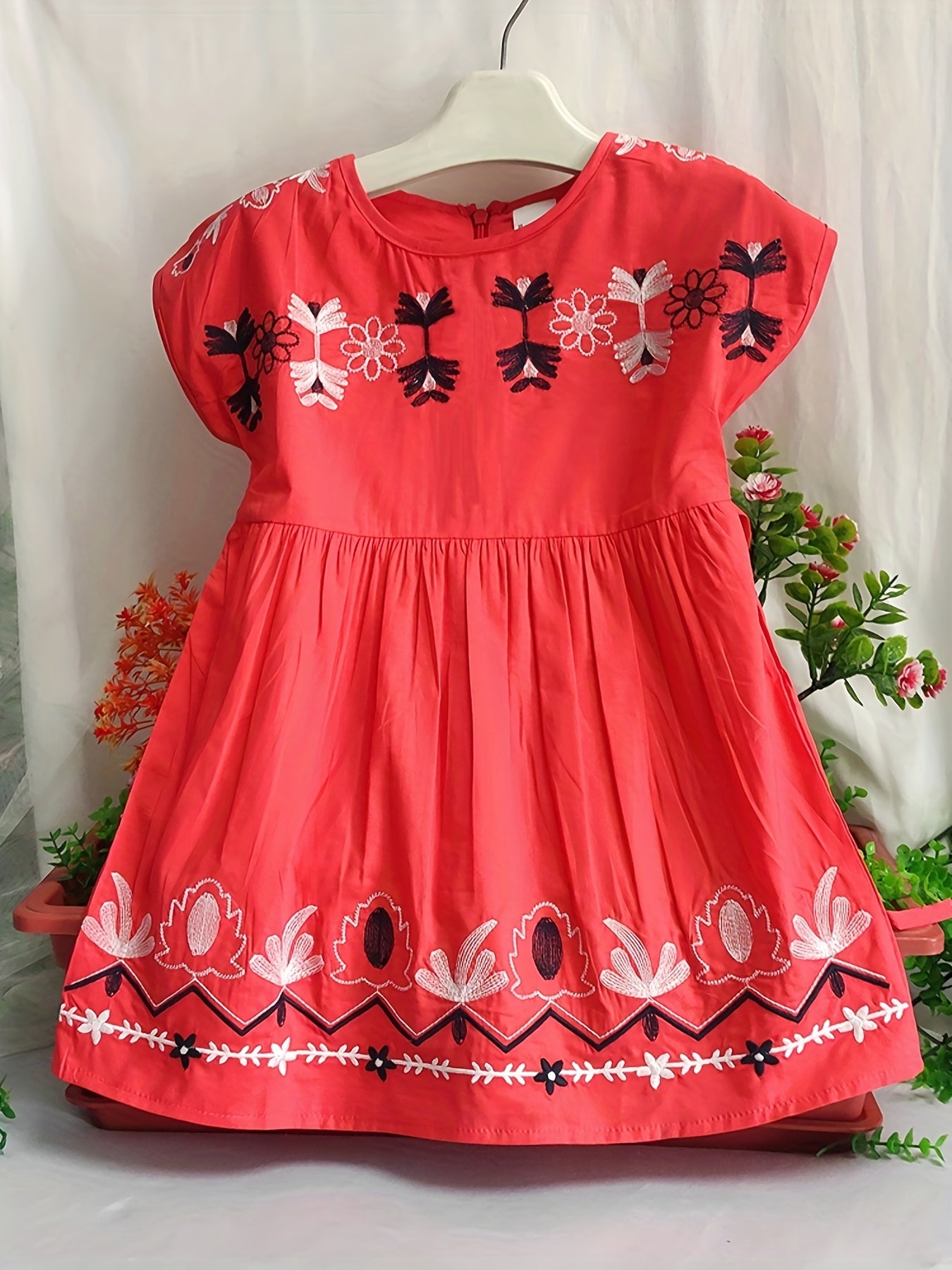 Girls Short Sleeve Cotton Dress Summer Princess Costume Embroidered Outfit