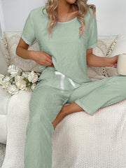 Polka Dot Lounge Set Short Sleeve Top & Elastic Waistband Pan