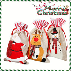 3pcs Christmas Candy Bag Bundle - Santa Claus Reindeer Snowman Print