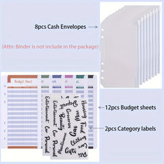 8pcs A6 Waterproof PVC Cash Envelopes for 6 Ring Binder