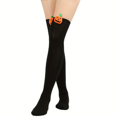 Pumpkin Decor Thigh High Socks Halloween Over The Knee Socks